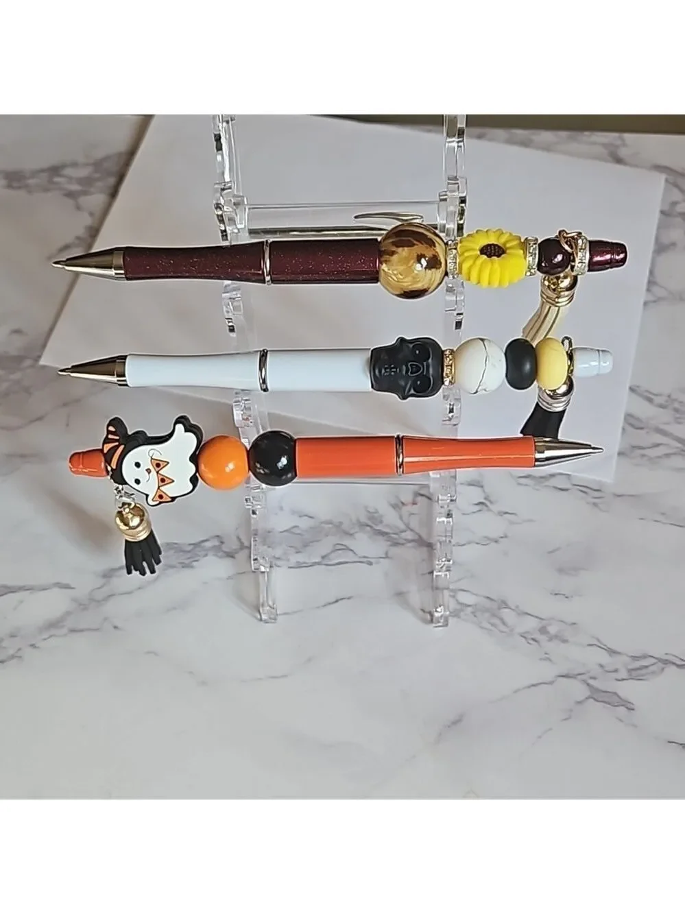 Handmade Beaded Pens Set of 3 Fall Halloween Floral